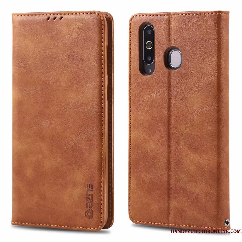 Samsung Galaxy A40s Coque Étui En Cuir Ornements Suspendus Tout Compris Luxe Marron Élégant Étoile