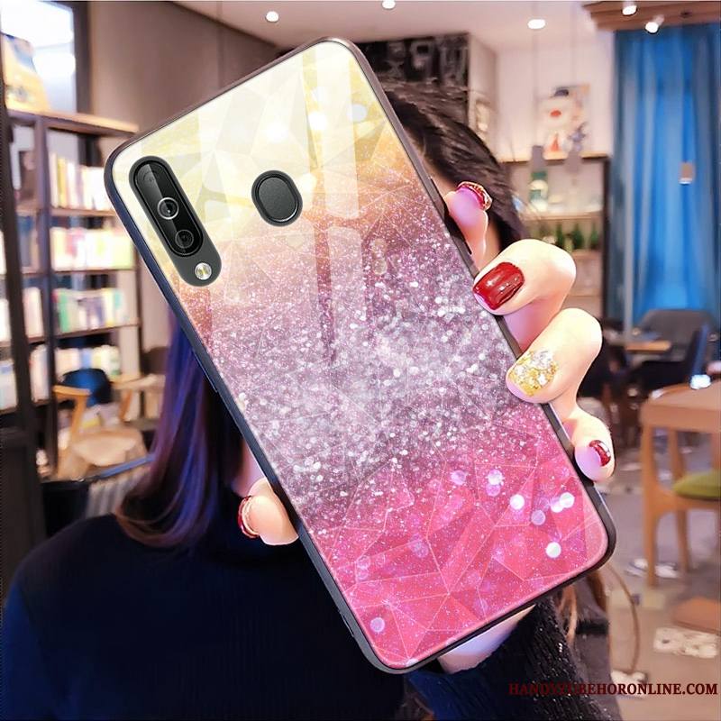 Samsung Galaxy A40s Net Rouge Étui Losange Étoile Modèle Fleurie Coque De Téléphone