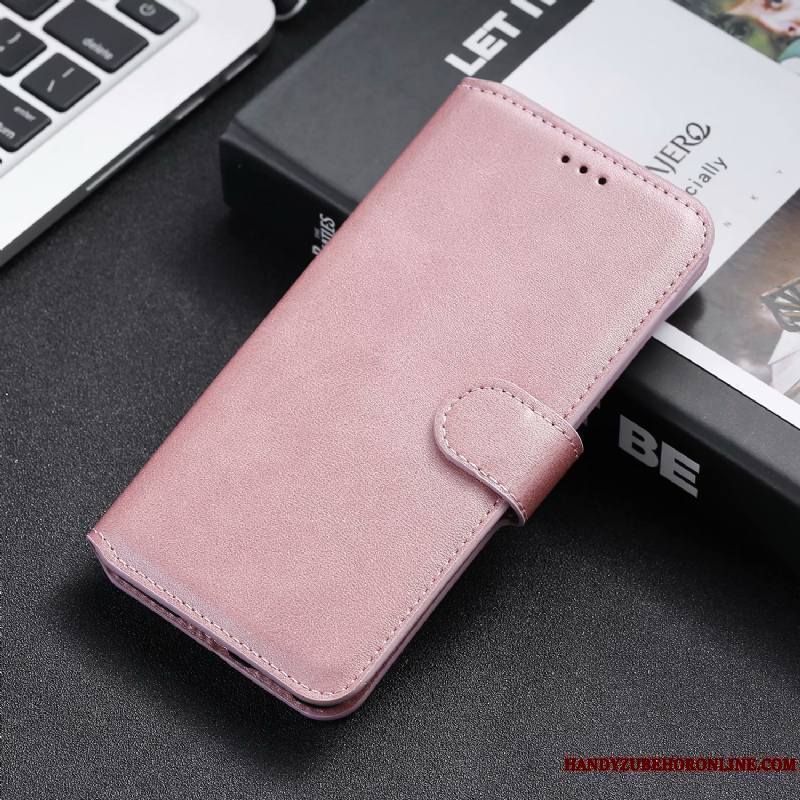 Samsung Galaxy A41 Coque De Téléphone Étui En Cuir Fluide Doux Rose Clamshell Couleur Unie Étoile