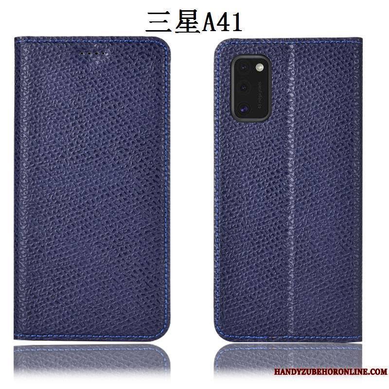 Samsung Galaxy A41 Coque Tout Compris Housse Protection Bleu Marin Incassable Mesh Modèle Fleurie