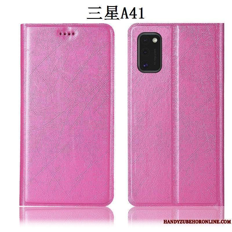 Samsung Galaxy A41 Or Étui En Cuir Coque De Téléphone Incassable Soie Housse Modèle Fleurie