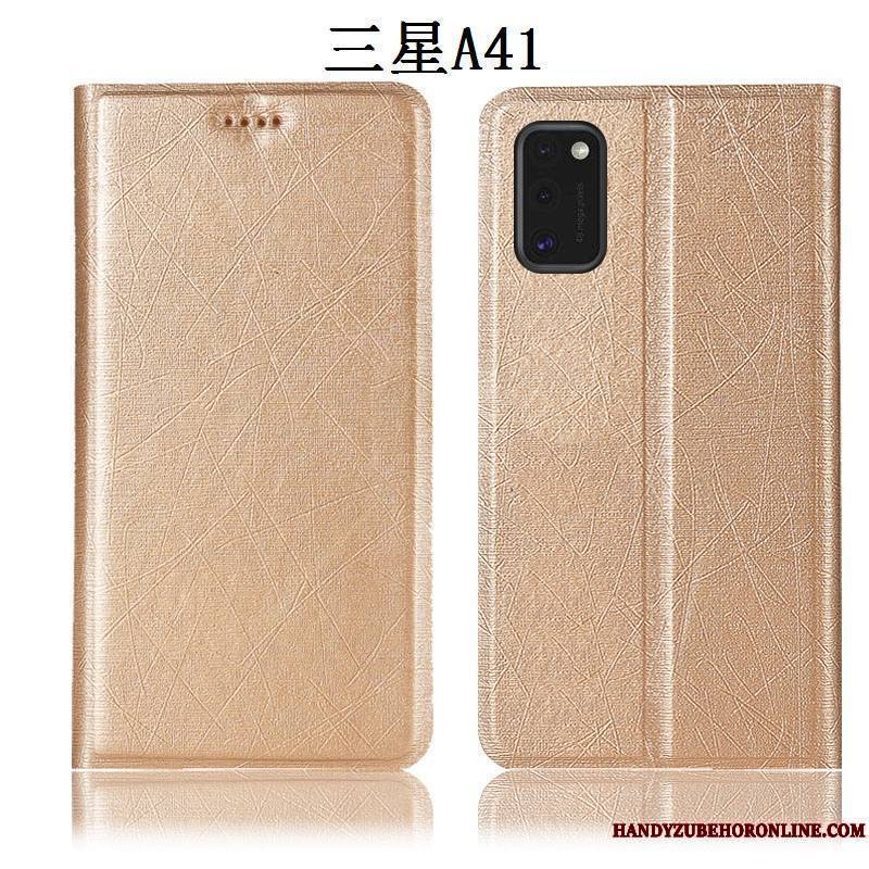 Samsung Galaxy A41 Or Étui En Cuir Coque De Téléphone Incassable Soie Housse Modèle Fleurie