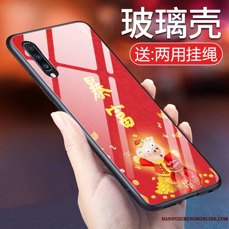 Samsung Galaxy A50 Chanceux Rouge Coque De Téléphone Étui Étoile Verre