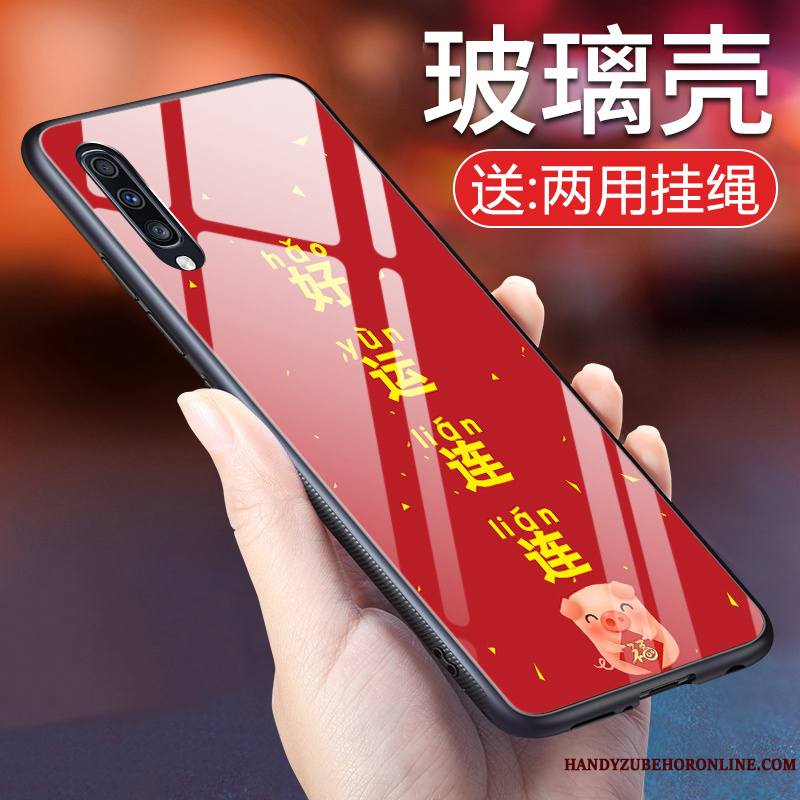 Samsung Galaxy A50 Chanceux Rouge Coque De Téléphone Étui Étoile Verre