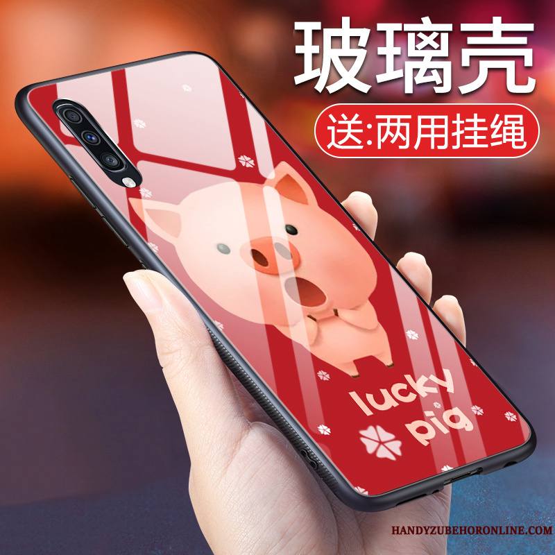 Samsung Galaxy A50 Chanceux Rouge Coque De Téléphone Étui Étoile Verre