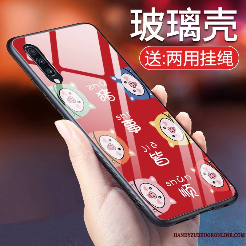 Samsung Galaxy A50 Chanceux Rouge Coque De Téléphone Étui Étoile Verre
