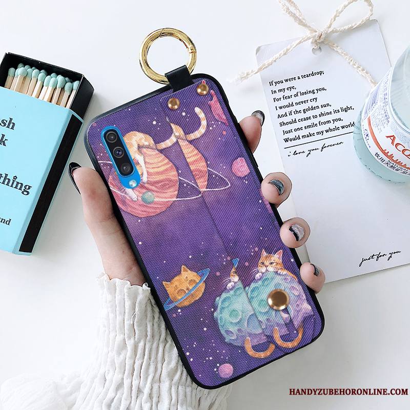 Samsung Galaxy A50 Chat Coque De Téléphone Dessin Animé Violet Fluide Doux Incassable Silicone