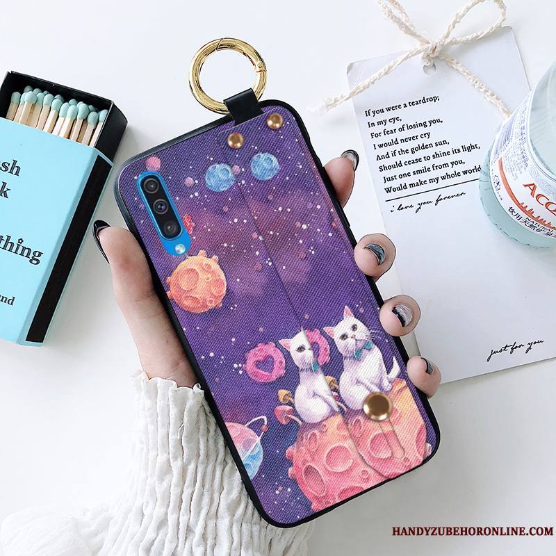 Samsung Galaxy A50 Chat Coque De Téléphone Dessin Animé Violet Fluide Doux Incassable Silicone