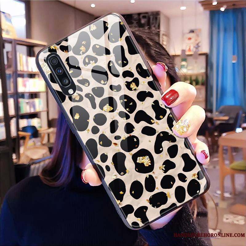 Samsung Galaxy A50 Coque Léopard Verre Étui Étoile Tout Compris Vent Noir