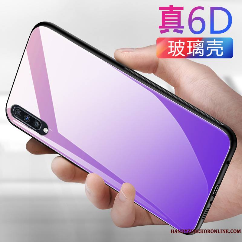 Samsung Galaxy A50 Coque Verre Tout Compris Marque De Tendance Étui Simple Couleur Unie Personnalité