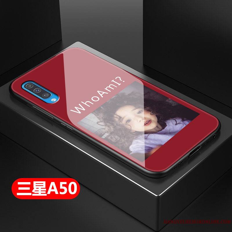 Samsung Galaxy A50 Verre Incassable Coque Net Rouge Silicone De Téléphone Difficile