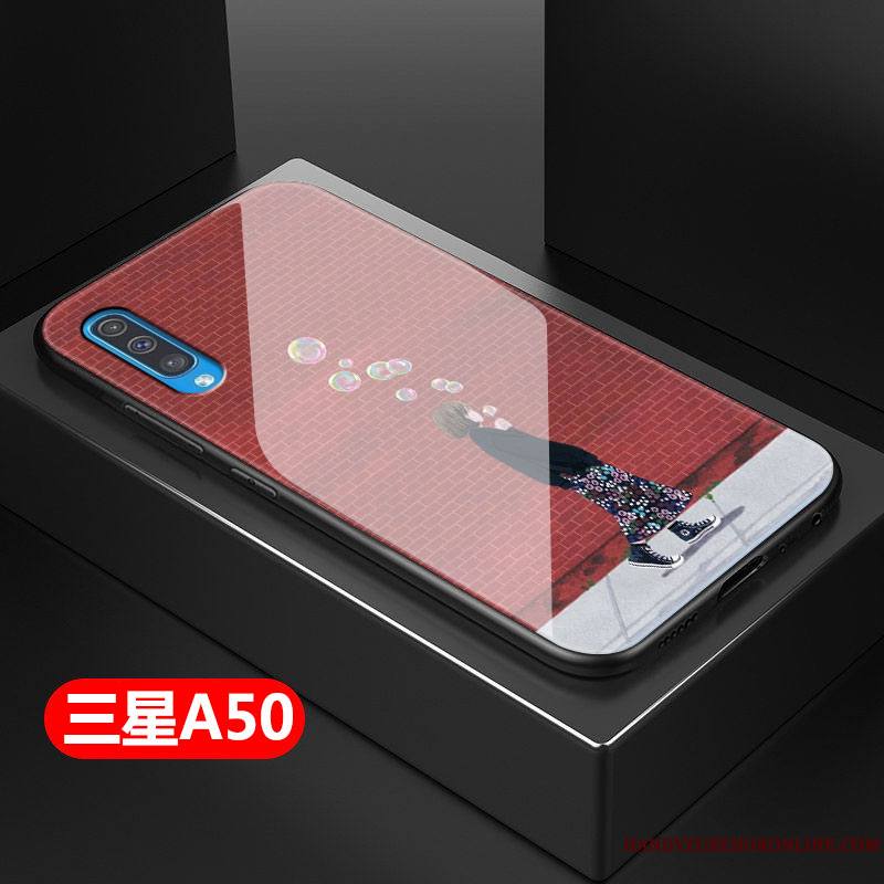 Samsung Galaxy A50 Verre Incassable Coque Net Rouge Silicone De Téléphone Difficile