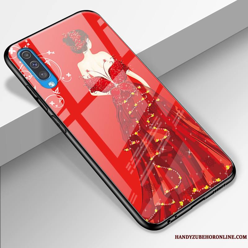 Samsung Galaxy A50 Verre Incassable Tout Compris Yarn Rouge Coque De Téléphone