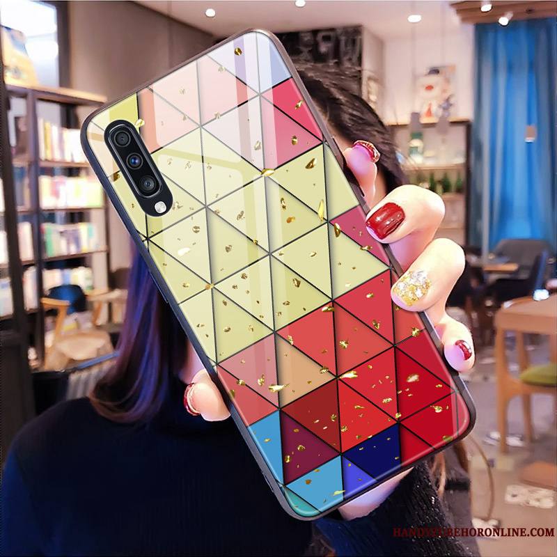 Samsung Galaxy A50s Net Rouge Étoile Coque De Téléphone Or Verre Personnalité Multicolore