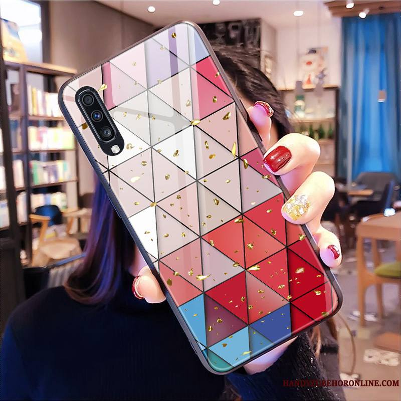 Samsung Galaxy A50s Net Rouge Étoile Coque De Téléphone Or Verre Personnalité Multicolore