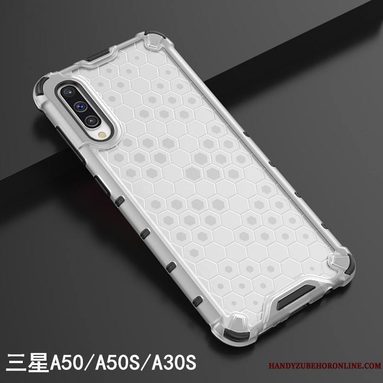 Samsung Galaxy A50s Refroidissement Blanc Trois Défenses Transparent Difficile Magnétisme Coque