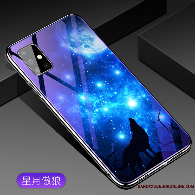 Samsung Galaxy A51 Coque Fluide Doux Nouveau Bleu Tout Compris Verre Luxe Dessin Animé