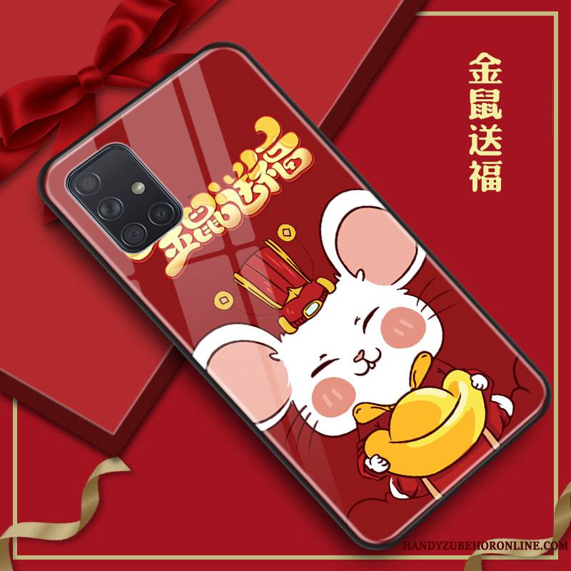 Samsung Galaxy A51 Coque Tendance Rouge De Fête Rat Étui Grand Verre