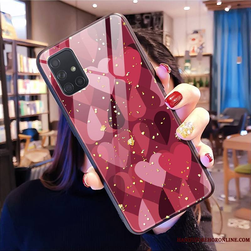 Samsung Galaxy A51 Protection Verre Léopard Coque Miroir Rose Étui