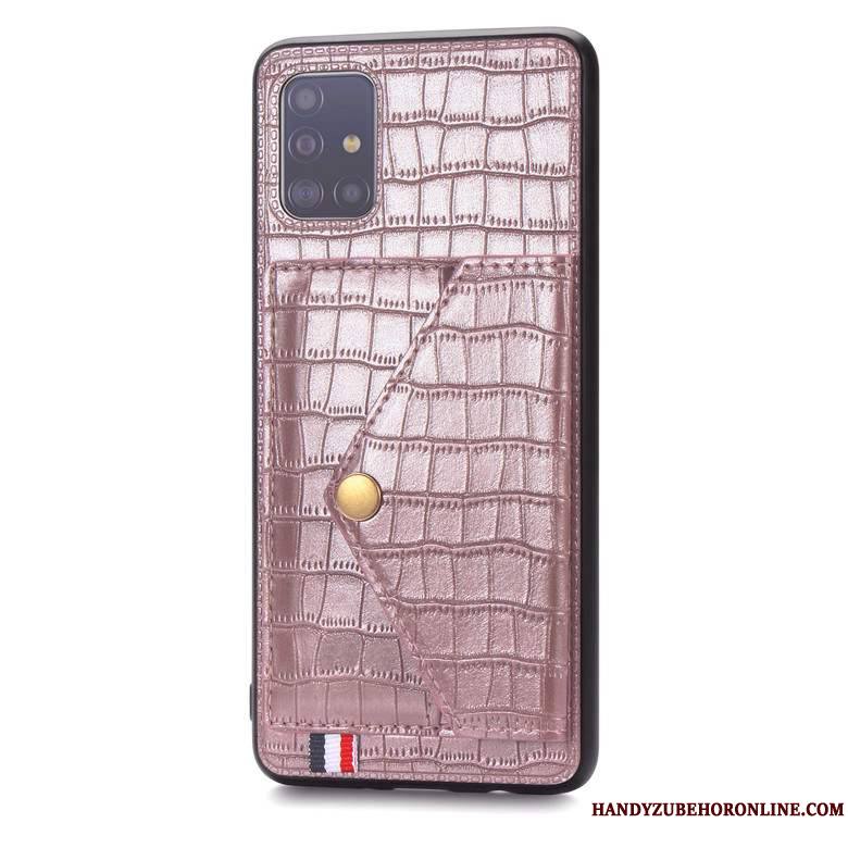 Samsung Galaxy A51 Étoile Carte Portefeuille Coque De Téléphone Tout Compris Or Rose Silicone