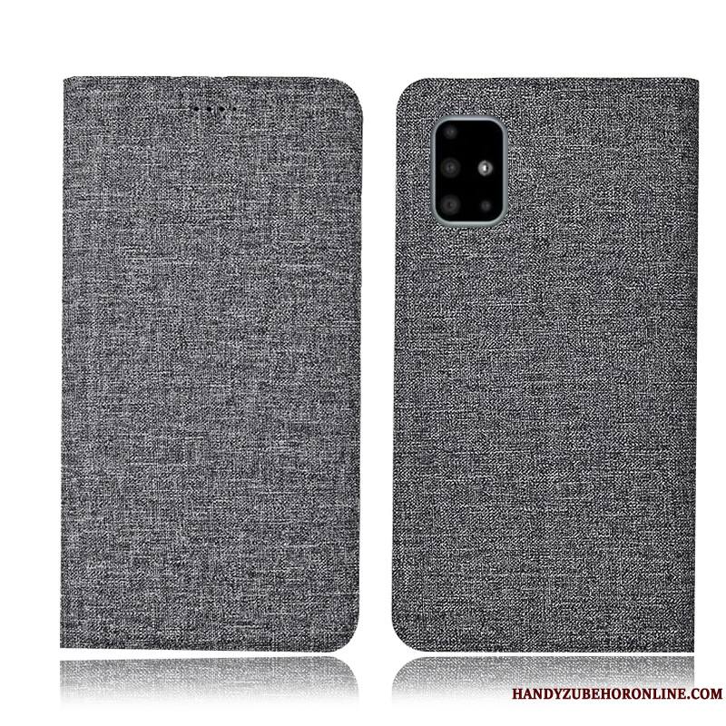 Samsung Galaxy A51 Étui En Cuir Foncé Lin Housse Incassable Étoile Coque De Téléphone