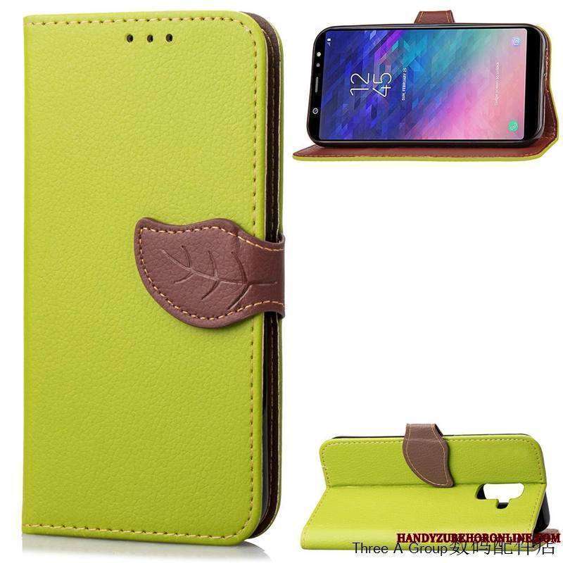 Samsung Galaxy A6 Coque De Téléphone Simple Vert Incassable Clamshell Étui Étui En Cuir