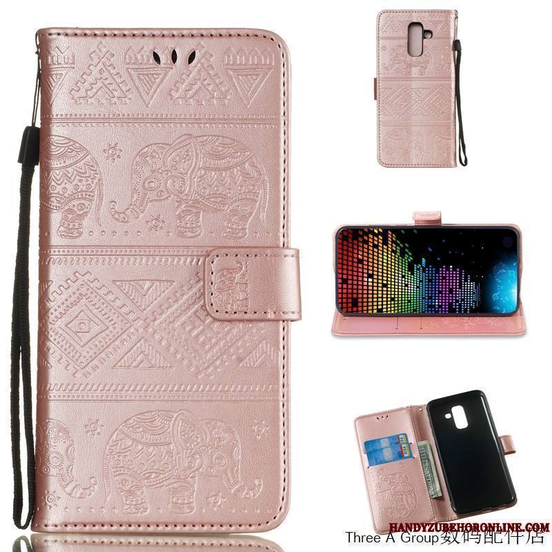 Samsung Galaxy A6+ Coque De Téléphone Étui En Cuir Incassable Fluide Doux Protection Rouge Personnalité