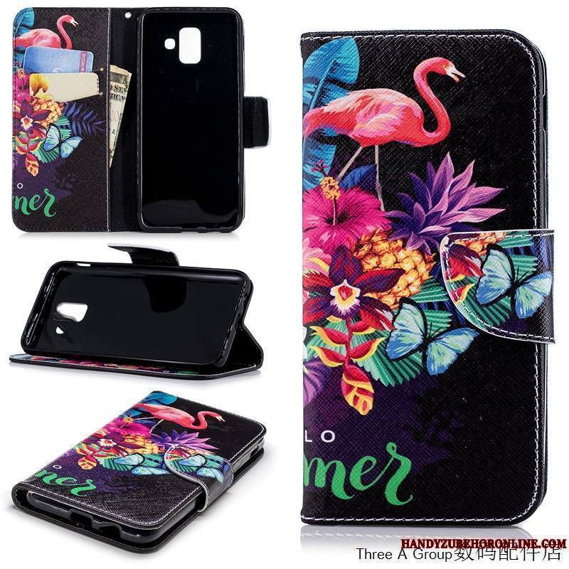 Samsung Galaxy A6 Coque De Téléphone Étui Étui En Cuir Personnalité Dessin Animé Housse Noir