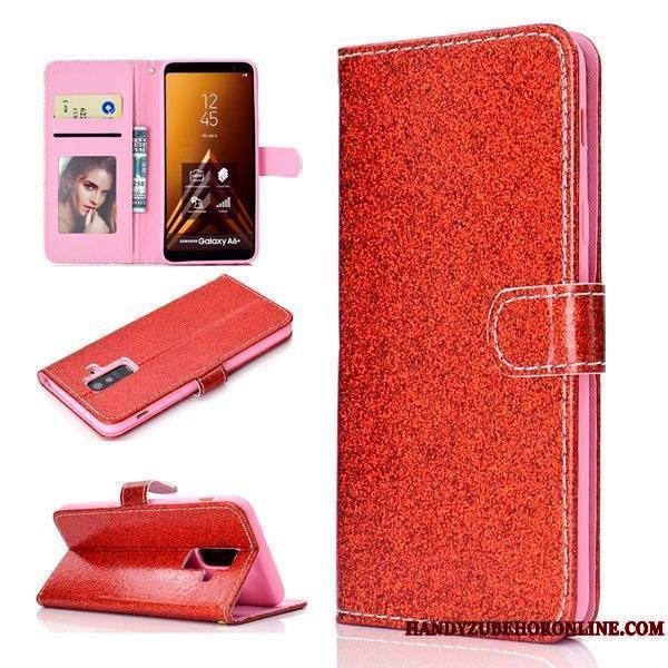 Samsung Galaxy A6+ Portefeuille Étui En Cuir Étoile Coque De Téléphone Rose Ornements Suspendus Protection