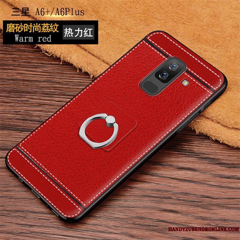 Samsung Galaxy A6+ Tendance Litchi Coque De Téléphone Modèle Fleurie Étui En Cuir Incassable Étoile