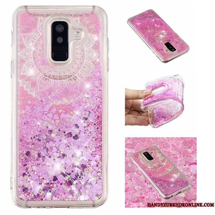 Samsung Galaxy A6+ Tout Compris Coque Fluide Doux Rose Étoile Quicksand Étui