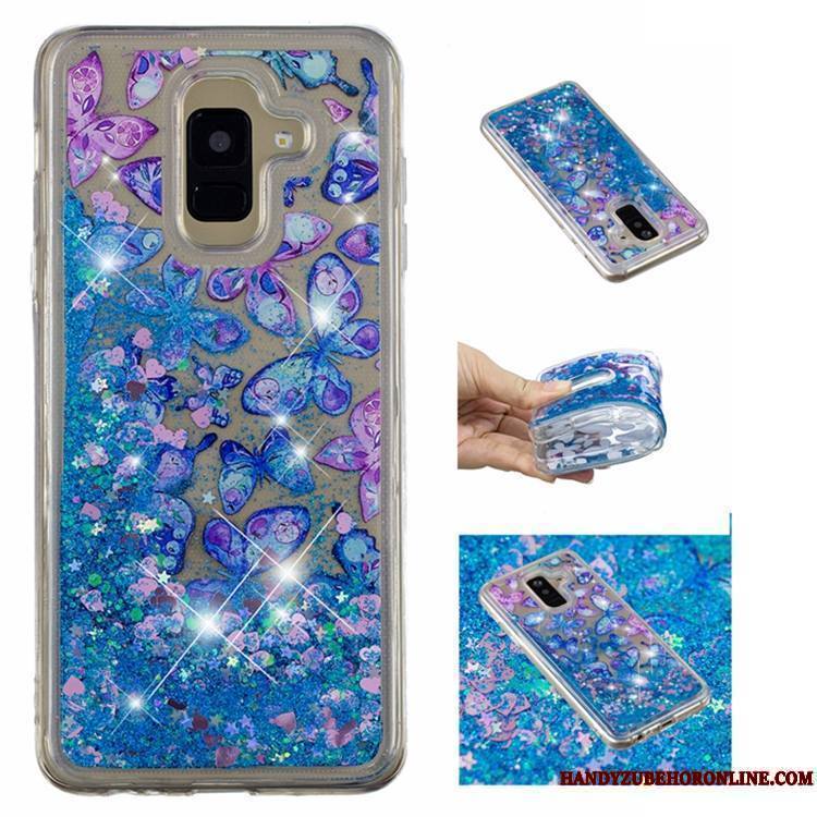Samsung Galaxy A6+ Tout Compris Coque Fluide Doux Rose Étoile Quicksand Étui