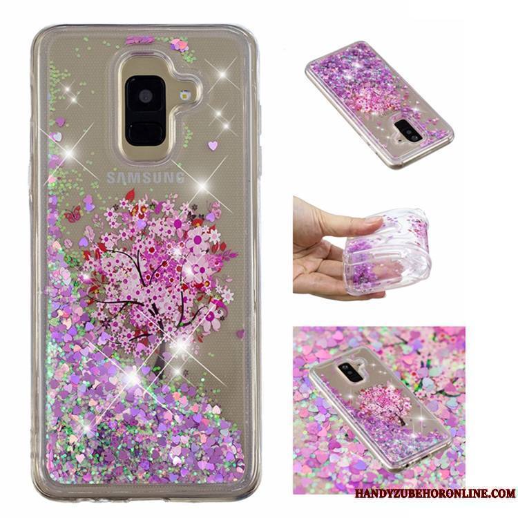 Samsung Galaxy A6+ Tout Compris Coque Fluide Doux Rose Étoile Quicksand Étui