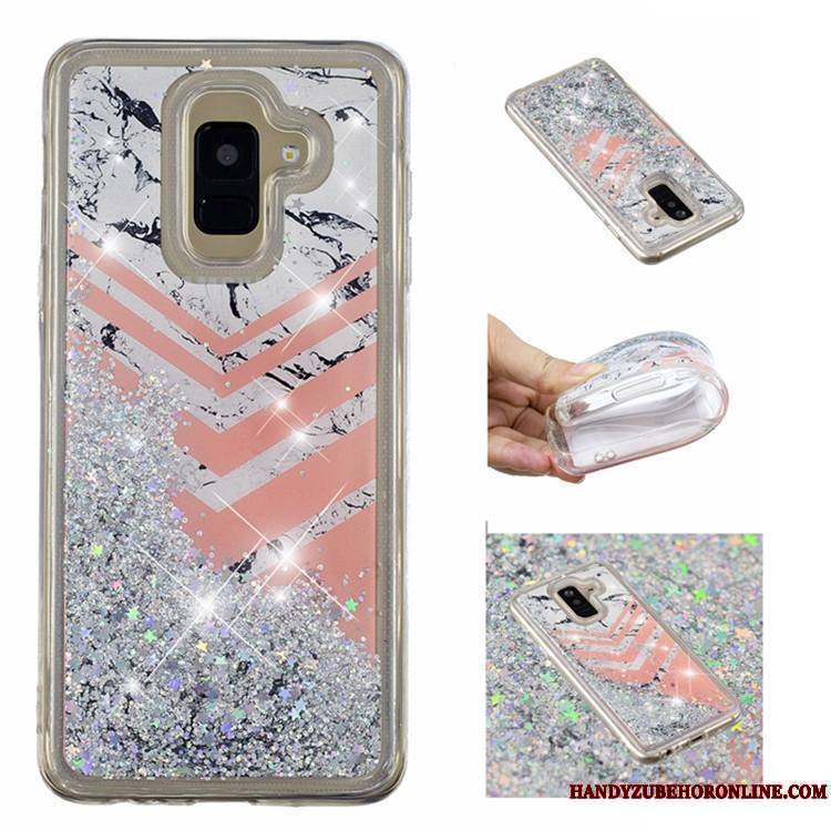 Samsung Galaxy A6+ Tout Compris Coque Fluide Doux Rose Étoile Quicksand Étui