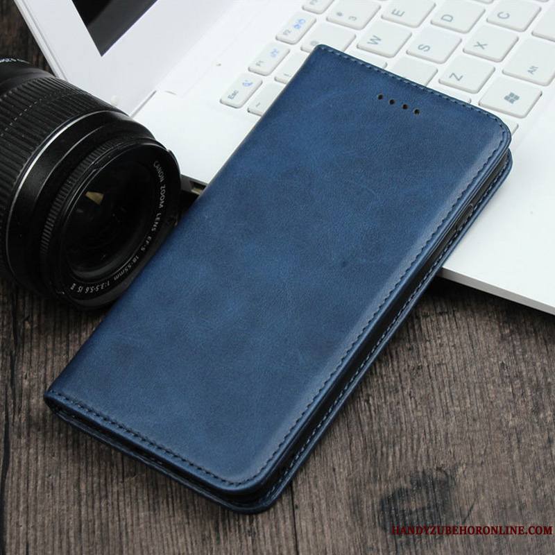 Samsung Galaxy A60 Bleu Cuir Véritable Fluide Doux Étui En Cuir Clamshell Étoile Coque