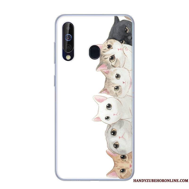 Samsung Galaxy A60 Coque Blanc Rose Étui Fluide Doux Étoile Incassable Dessin Animé