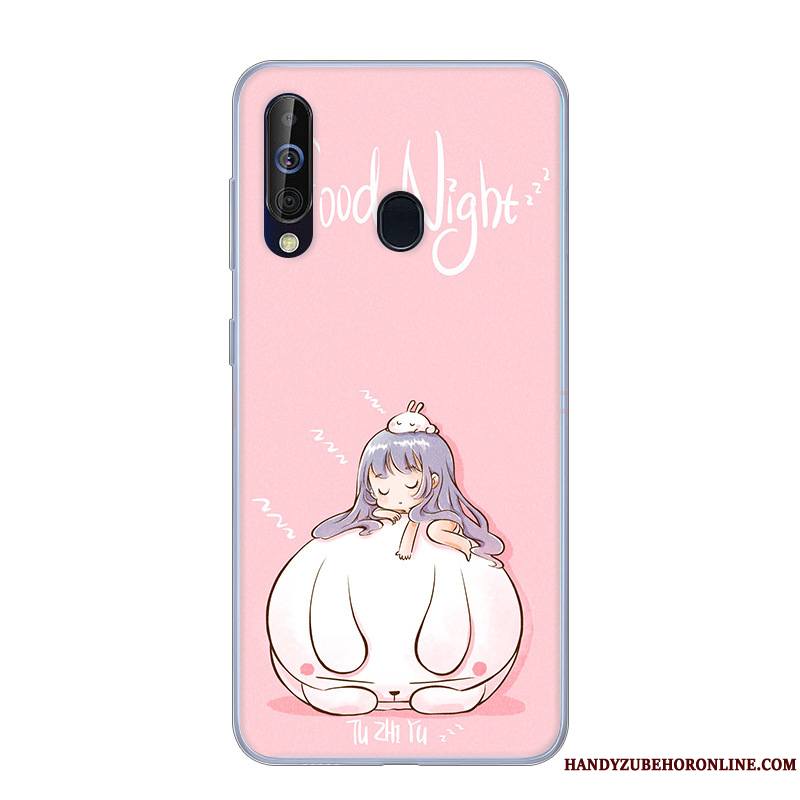 Samsung Galaxy A60 Coque Blanc Rose Étui Fluide Doux Étoile Incassable Dessin Animé