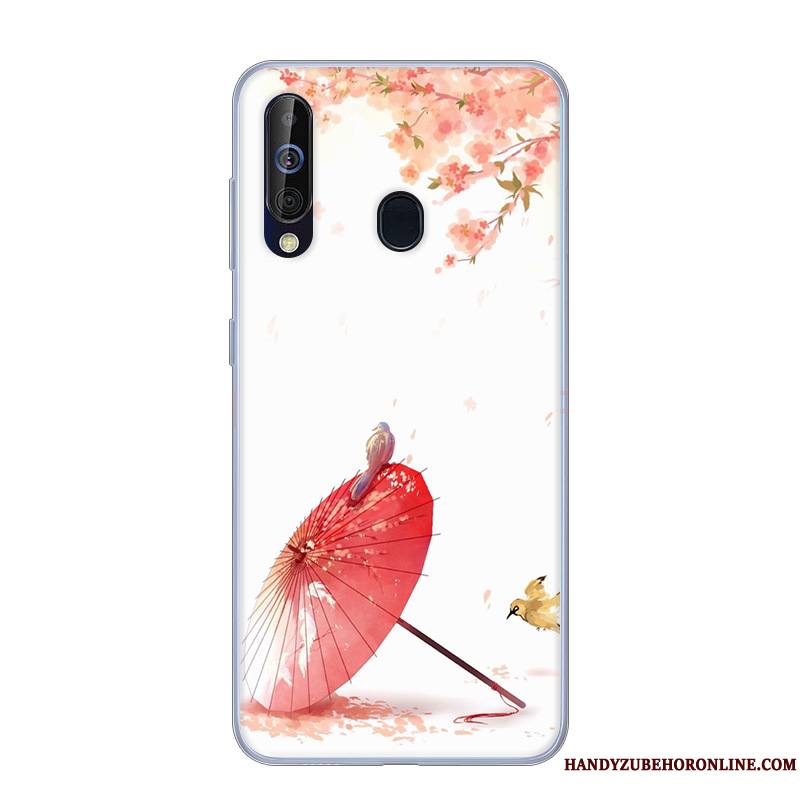 Samsung Galaxy A60 Coque Blanc Rose Étui Fluide Doux Étoile Incassable Dessin Animé