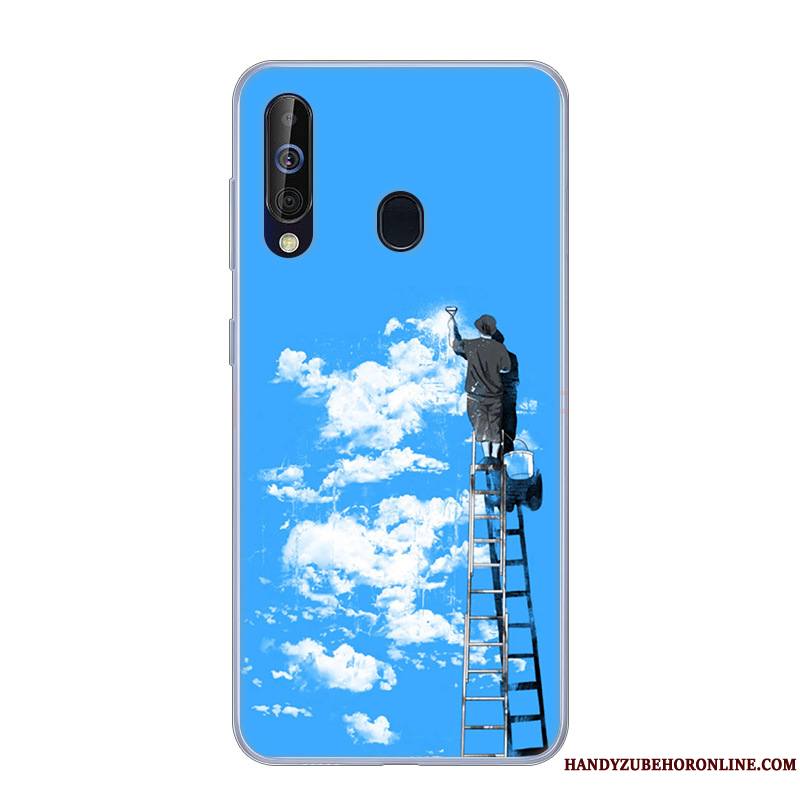 Samsung Galaxy A60 Coque Blanc Rose Étui Fluide Doux Étoile Incassable Dessin Animé