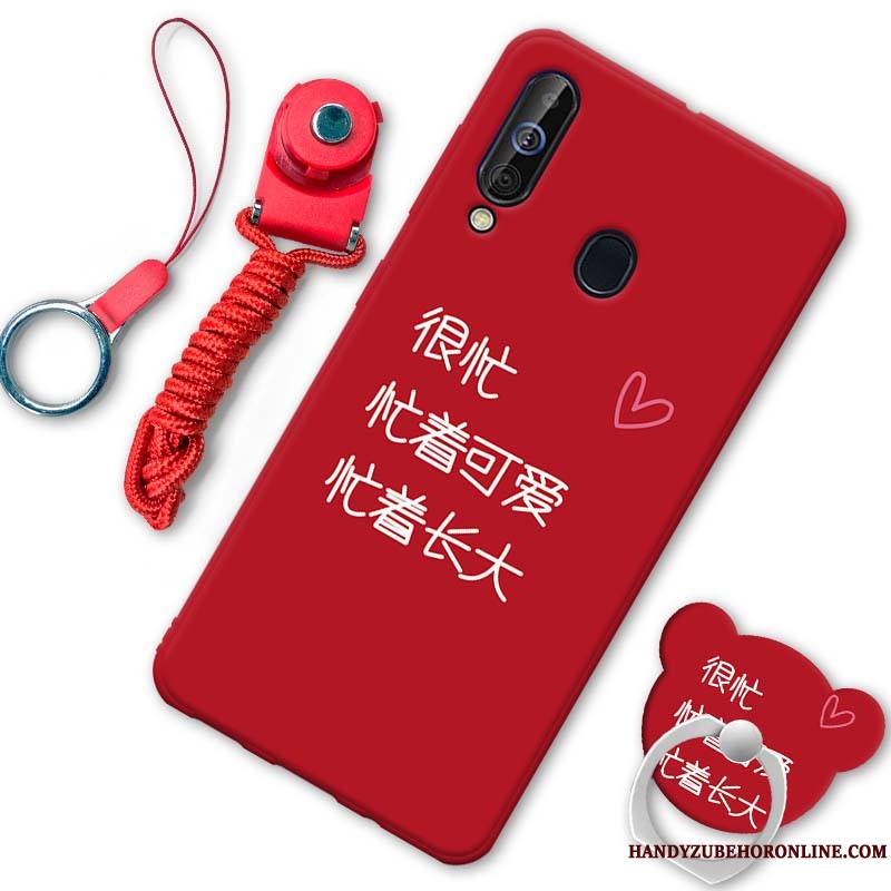 Samsung Galaxy A60 Coque De Téléphone Délavé En Daim Rouge Incassable Silicone Tout Compris Fluide Doux