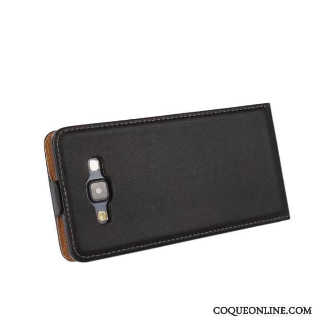 Samsung Galaxy A7 2015 Coque Protection Noir Cuir Véritable Étoile Légère Étui Téléphone Portable