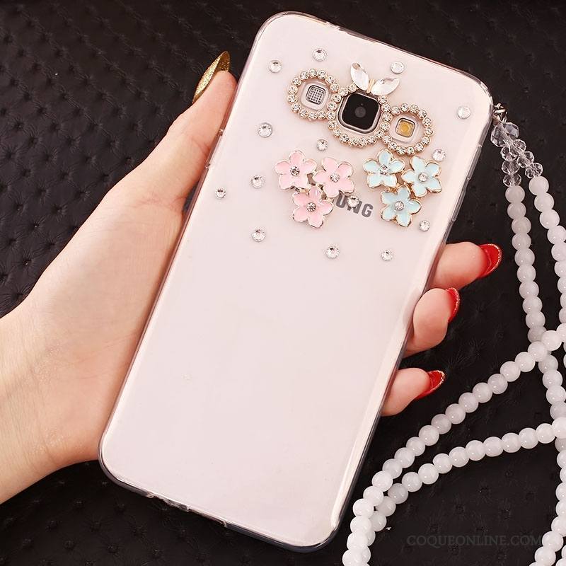 Samsung Galaxy A7 2015 Coque Protection Étui Étoile Ornements Suspendus Strass Incassable Blanc