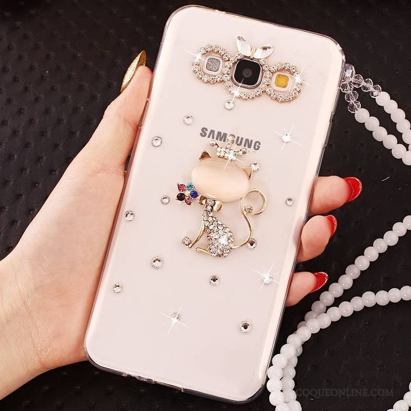 Samsung Galaxy A7 2015 Coque Protection Étui Étoile Ornements Suspendus Strass Incassable Blanc