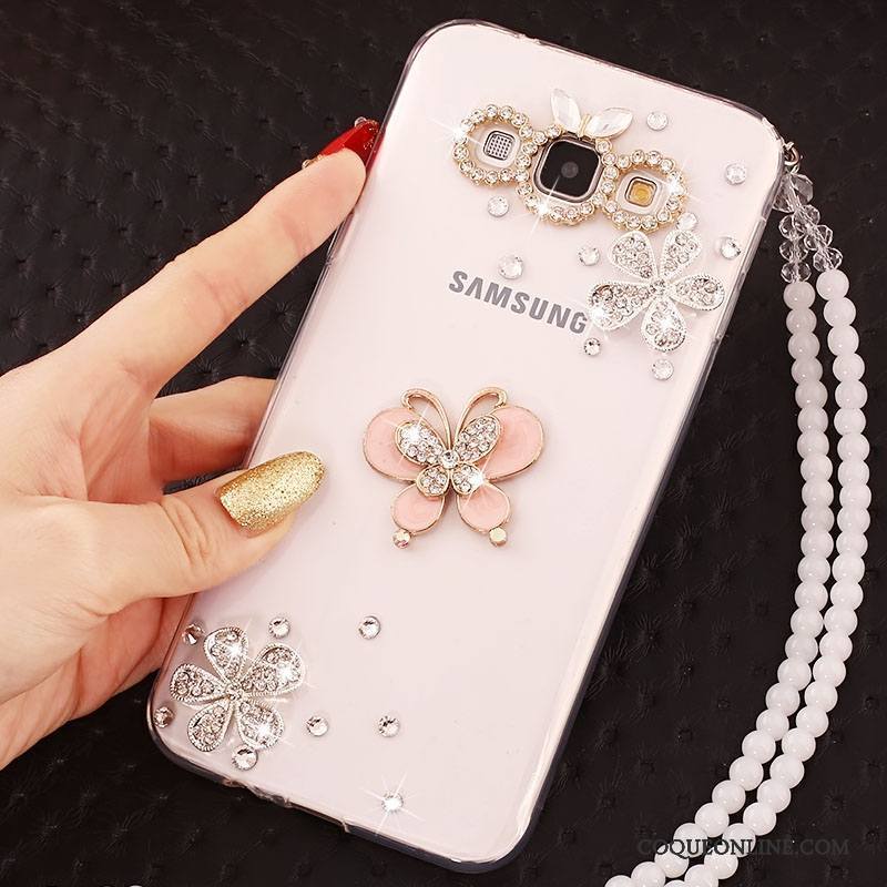 Samsung Galaxy A7 2015 Coque Protection Étui Étoile Ornements Suspendus Strass Incassable Blanc