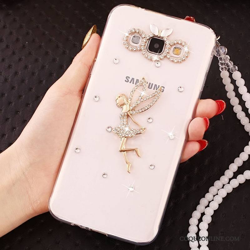 Samsung Galaxy A7 2015 Coque Protection Étui Étoile Ornements Suspendus Strass Incassable Blanc
