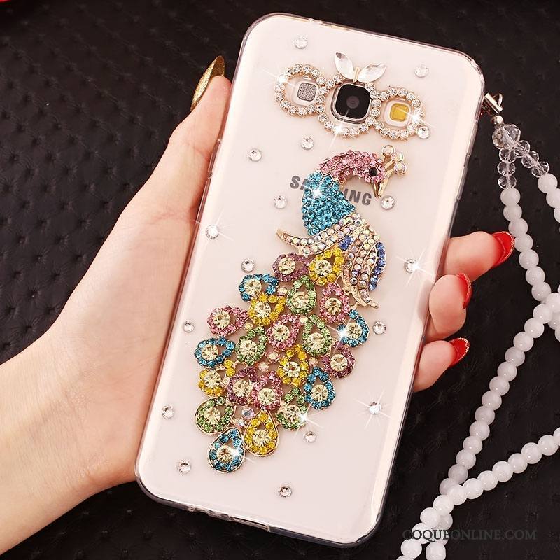 Samsung Galaxy A7 2015 Coque Protection Étui Étoile Ornements Suspendus Strass Incassable Blanc