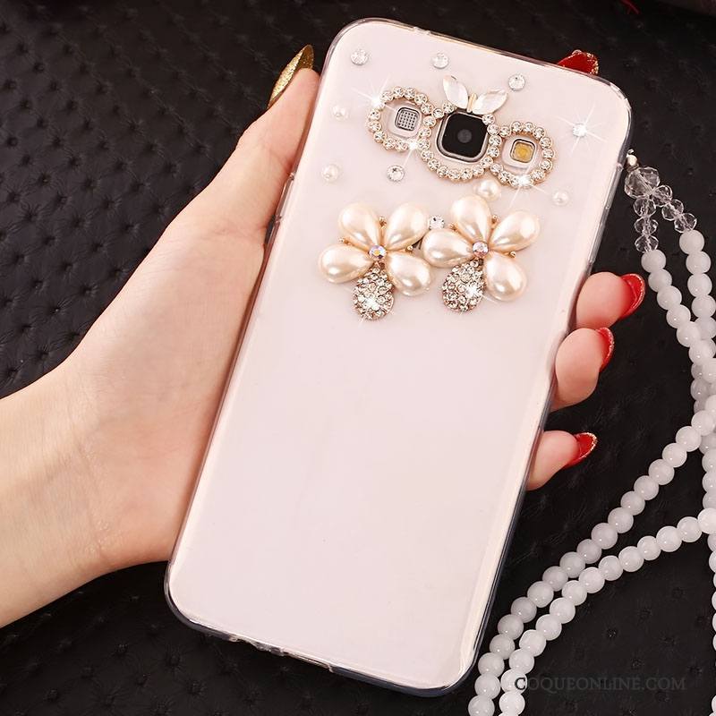 Samsung Galaxy A7 2015 Coque Protection Étui Étoile Ornements Suspendus Strass Incassable Blanc