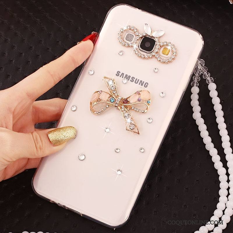 Samsung Galaxy A7 2015 Coque Protection Étui Étoile Ornements Suspendus Strass Incassable Blanc