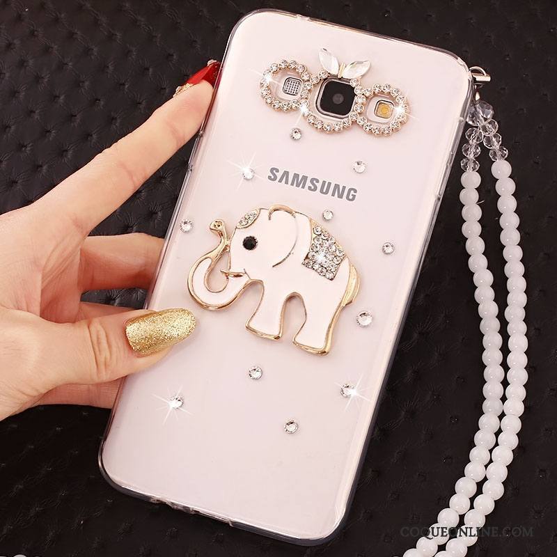 Samsung Galaxy A7 2015 Coque Protection Étui Étoile Ornements Suspendus Strass Incassable Blanc