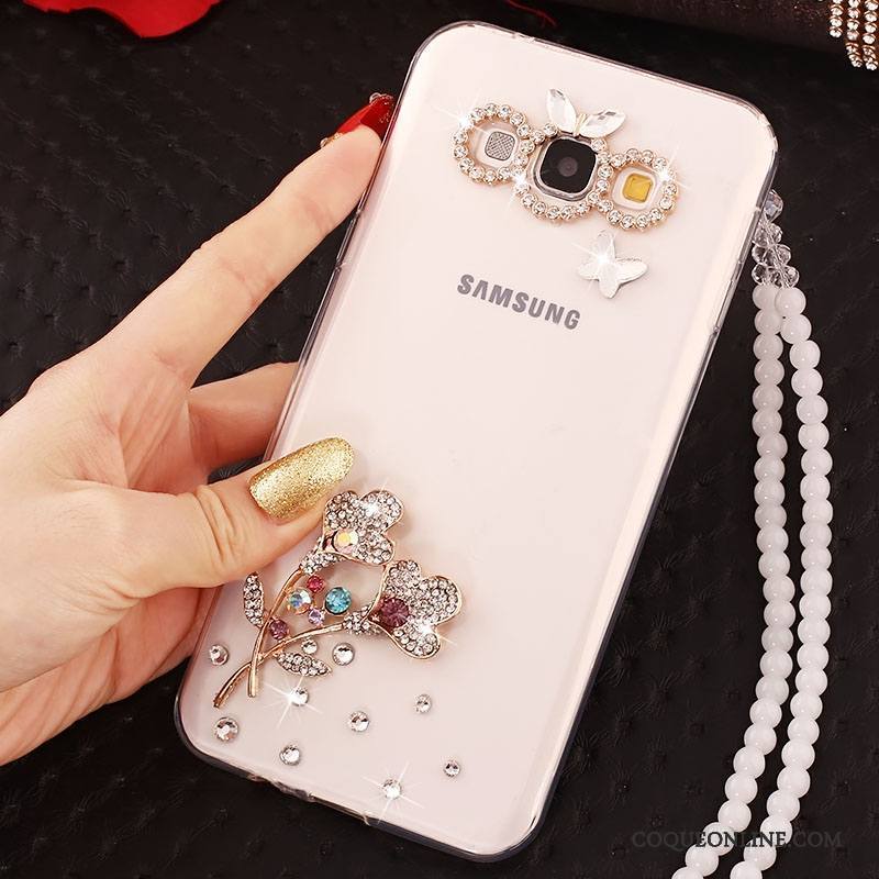 Samsung Galaxy A7 2015 Coque Protection Étui Étoile Ornements Suspendus Strass Incassable Blanc